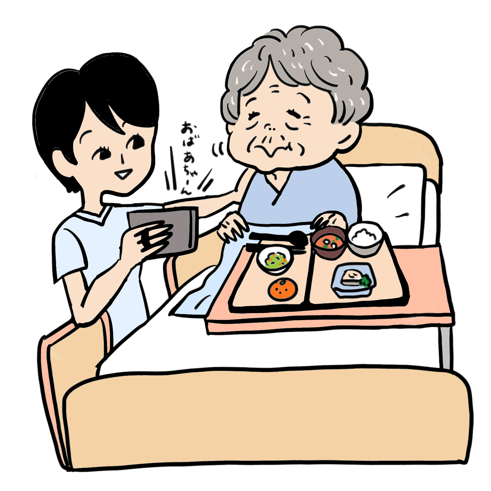 リモートで家族と接するサポートをする介護士